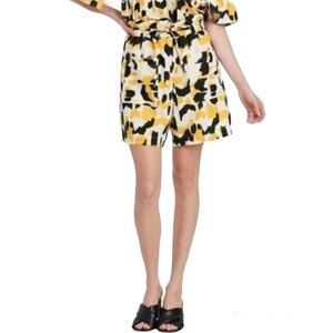 Who What Wear S Yellow Black Printed Drawstring High Waist Linen Woven Shorts